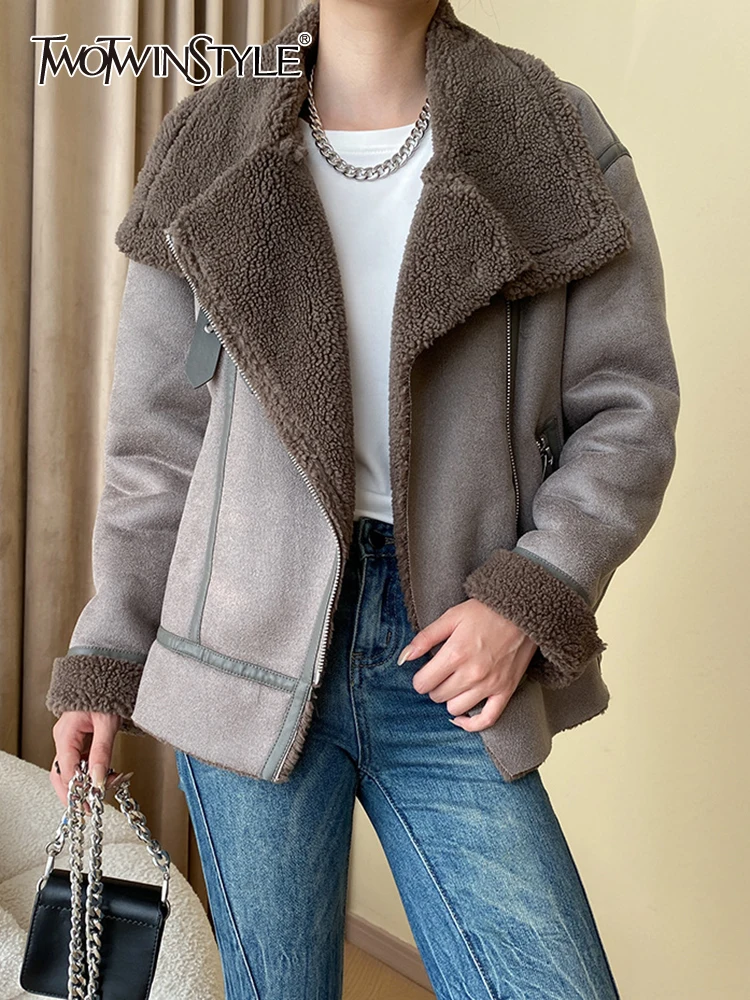 

Женская парка с воротником-стойкой TWOTWINSTYLE, винтажная Повседневная Свободная термопарка составного кроя на молнии с длинными рукавами