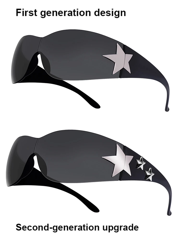 Five-pointed Star Rhinestone Rimless Y2K Sunglasses Women Men Trendy 2023'S Wrap Around Sun Glasses Punk One Piece Goggles 4