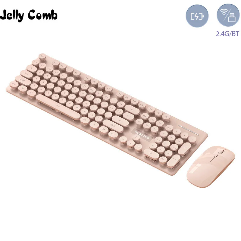 

Jelly Comb Rechargeable 2.4G Wireless Keyboard and Mouse Set Bluetooth Full Size Keyboard and Mouse Comb for Macbook Laptop PC