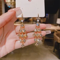 luxury sparkling cubic zirconia tassel dangle earrings for women korean fashion jewelry gold color metal personalized earrings