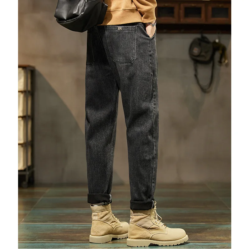 Men Clothing 2022 Autumn and Winter Straight Loose Cylinder Jeans Vintage Elastic Force Comfortable Black Harun Trousers Female