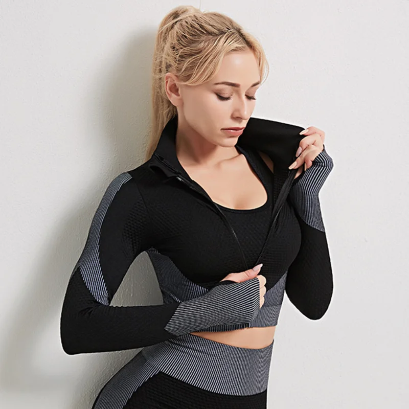 Seamless Women Yoga Sets Female Sport Gym Suits Wear Running Clothes Women Fitness Sport Gym Set Women Long Sleeve Yoga Clothing