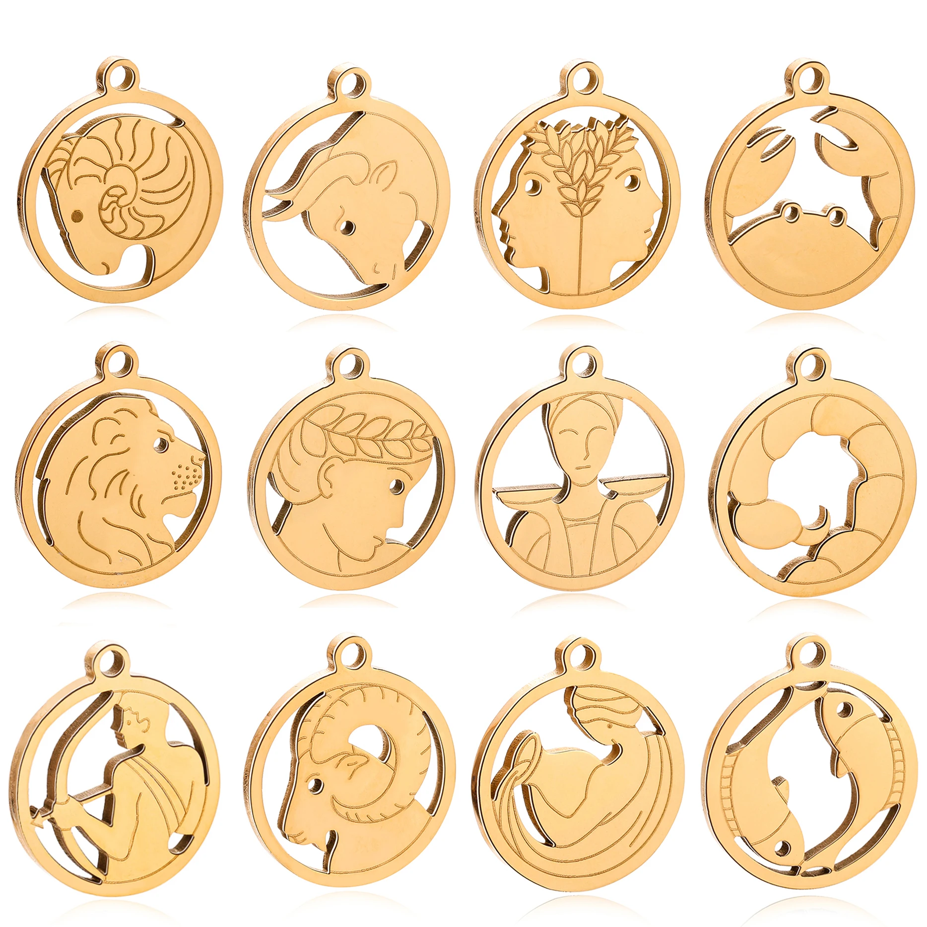 

5pcs Stainless Steel 12 Constellation Charms Aries Cancer Leo Libra Taurus Scorpio Gemini Pendant Diy Necklace Bracelet Jewelry