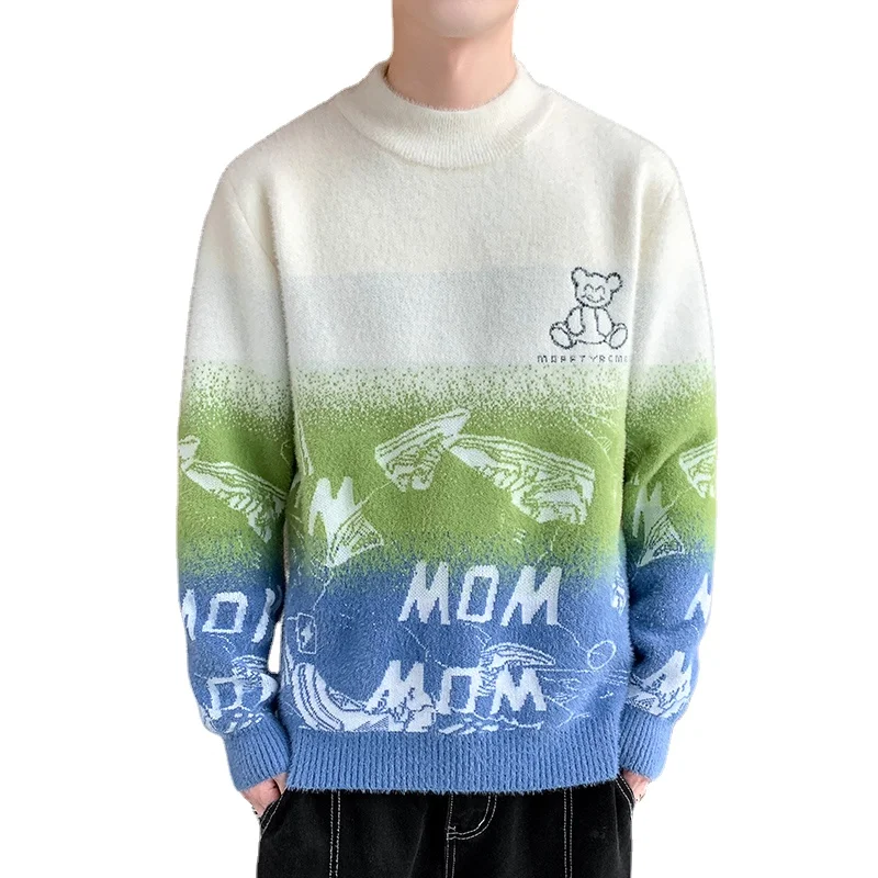 

2022 New Casual Sweater Men Loose Style Round Neck Fashion Pullovers Trendy Sweaters Mens Clothes