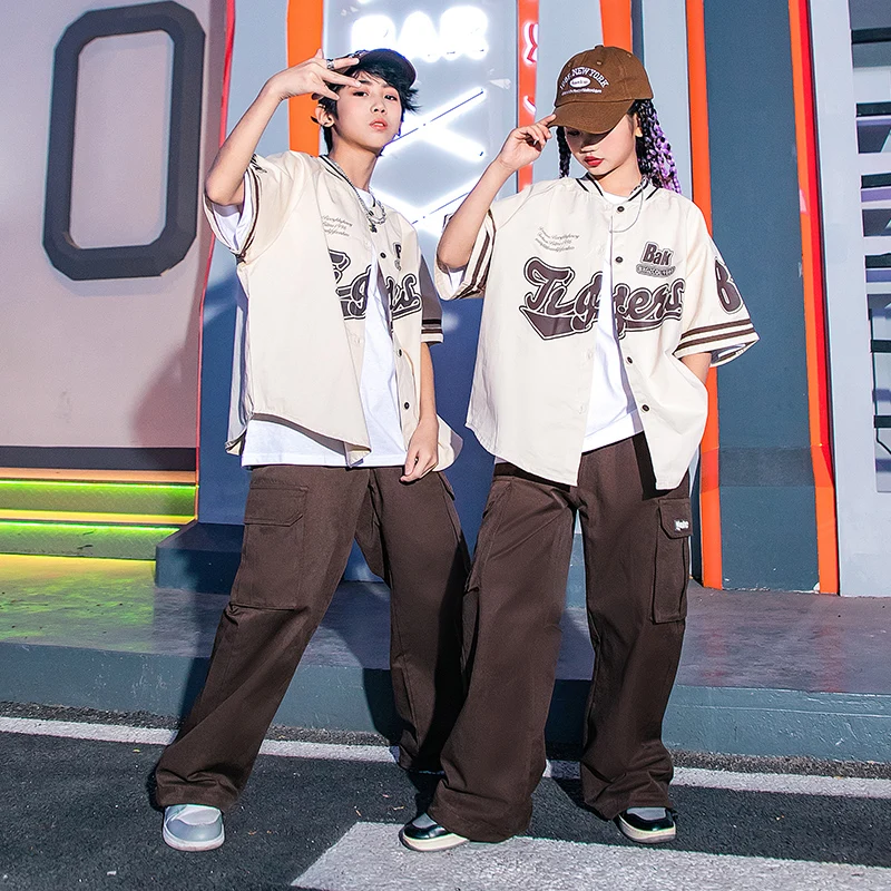 

Детские костюмы в стиле K-POP, одежда в стиле хип-хоп, женская рубашка, повседневные уличные брюки-карго для девочек и мальчиков, костюм для джазовых танцев, одежда