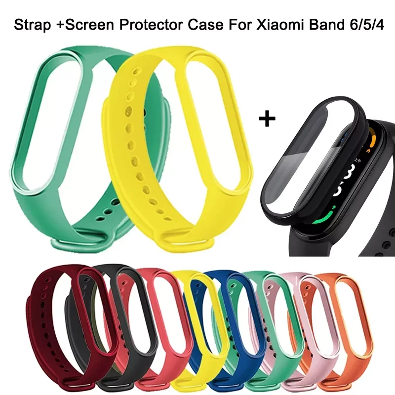 

Strap For Mi Band 5 6 4 Screen Protector Case+Strap For Xiaomi Mi band 6 5 4 Full Coverage Watchband Strap&Case For Mi Band