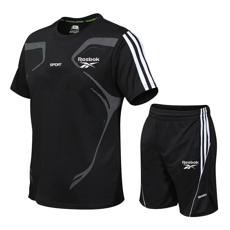 

2022 Men's Tracksuit Summer 2 Pieces Sets Short Sleeve T Shirt Tops +Shorts mesh Print Male Tracksuit Set Men's Brand Clothing