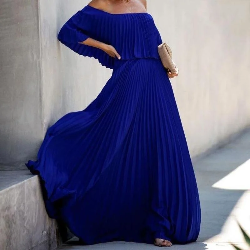 

2023Casual elegant sexy dress, summer new temperament Flat neck beach dress floor length skirt