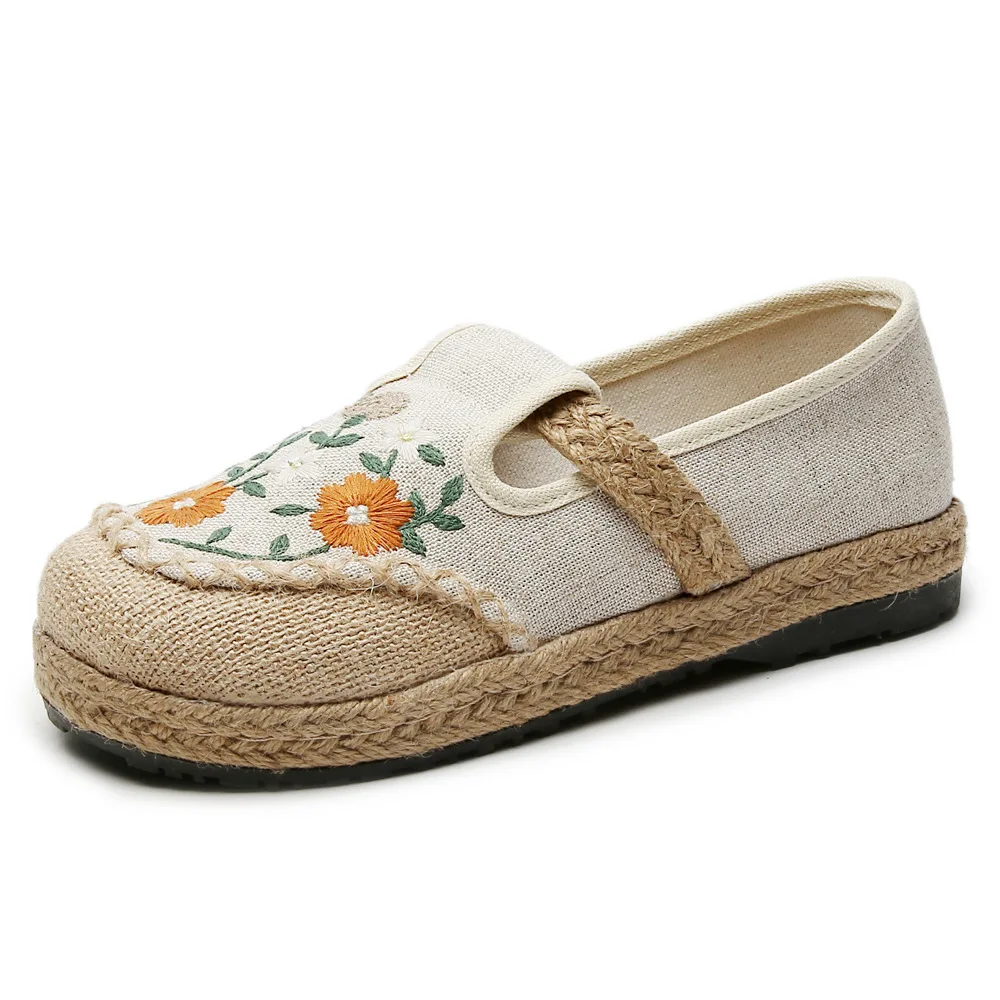 

Flowers Embroidered Women Handmade Linen Canvas Slip-On Loafers Comfortable Low Top Sneakers Vegan Ladies Bohemian Flat Shoes