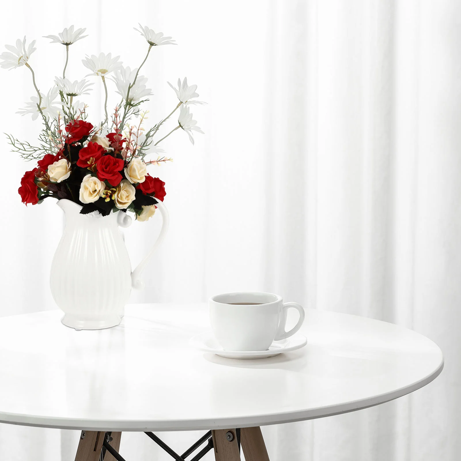 

Vase Ceramic Flower Pitcher White French Water Decorative Rustic Farmhouse Fake Handle Countryside Vintage Potsjug Country Mini