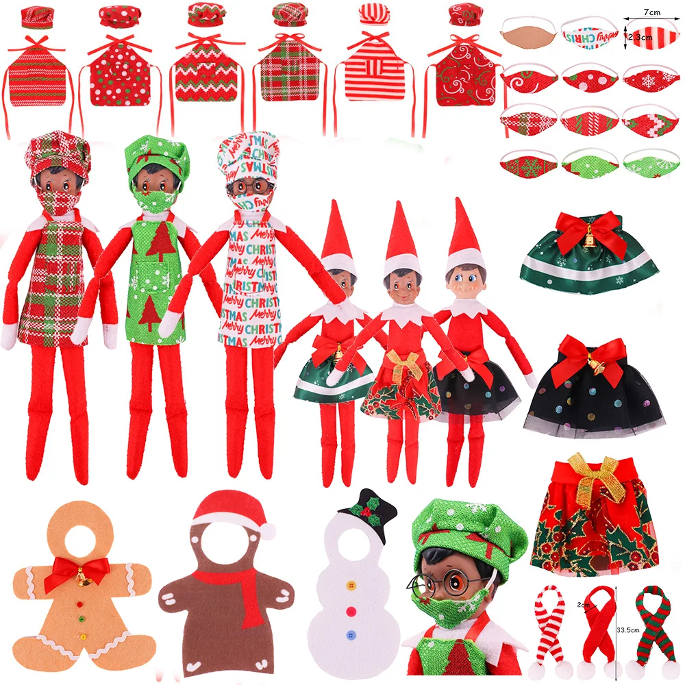 

Kawaii Christmas Elfs Doll Snowman Gingerbread Man Clothes Eye Patch Cook Hat Costume Mask Skirt Toy Accessories Birthday Gifts