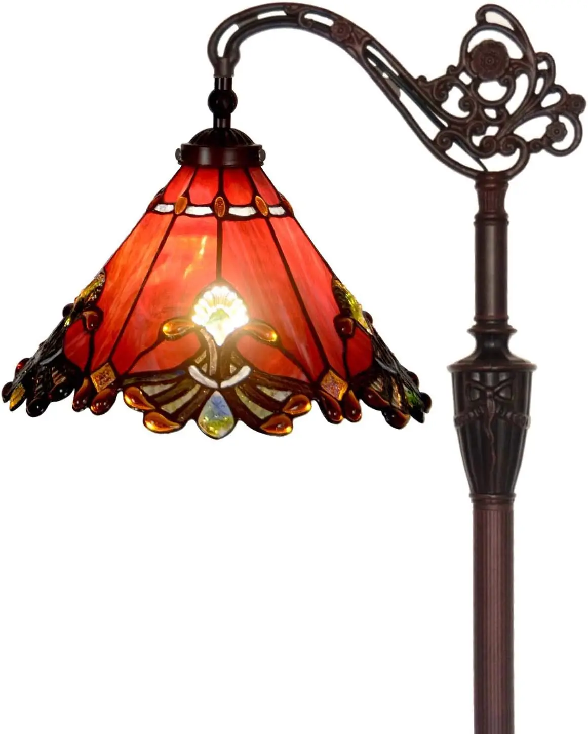 

L10681 Baroque Tiffany Style Stained Glass Reading Floor Lamp with 13 Inch Wide Handmade Lampshade, Metal Base with Dark Brown B