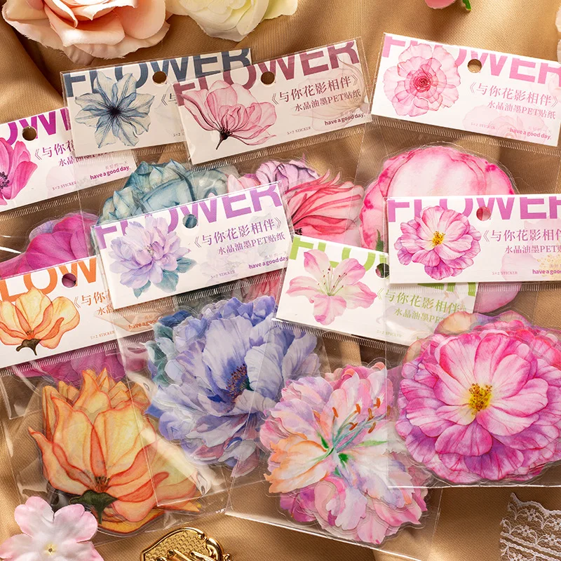 

10pcs Vintage Plant Stickers Large Size Flower Sticker Fresh Creative Flowers Roses Hand Account Decoration Stationery Sticker
