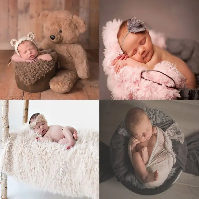 

Faux Fur Fashion Blanket Newborn Photography Prop Baby Blankets Swaddling for Basket Stuffer Props Photo Studio Props