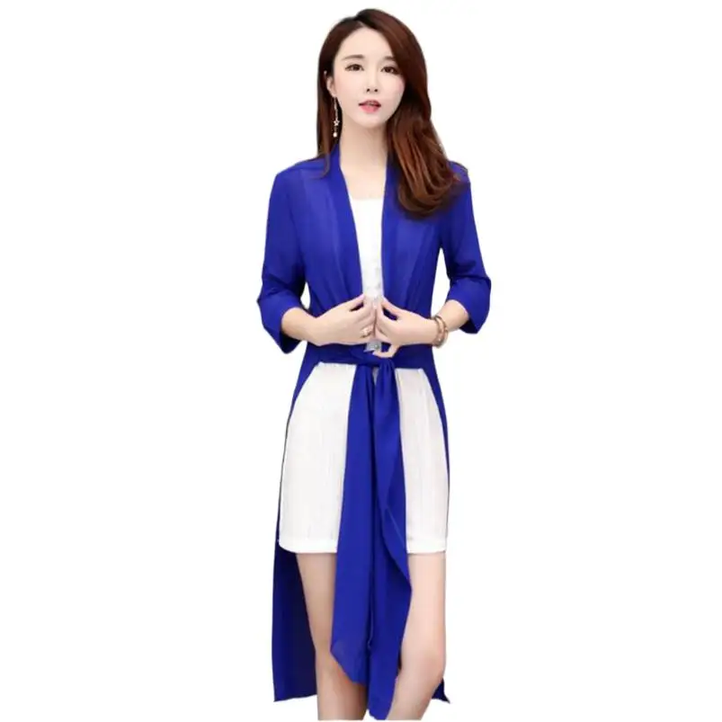 

Women Chiffon Long Blouse Casual Loose Beach Split V-Neck Solid Tops Cardigan Shirt -