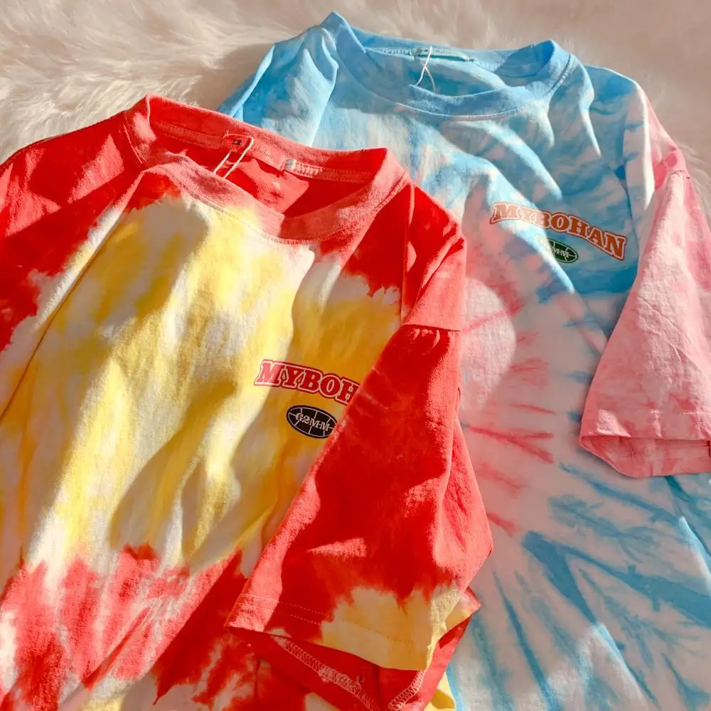 

Футболка Y2k в стиле хип-хоп с принтом небесно-голубого и розового цветов