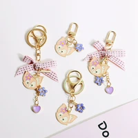 kawaii linabell metal enamel keychain cartoon car key chain cute bag ornament headphone shell small pendant keyring