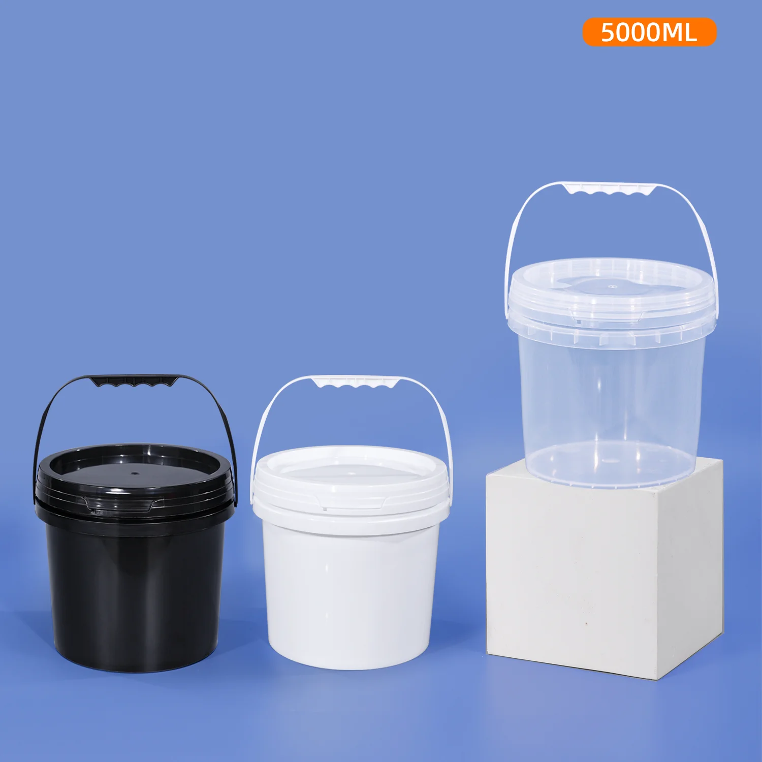 Круглый пустой пластиковый контейнер 4 л с ручкой и крышкой для упаковки пищевых