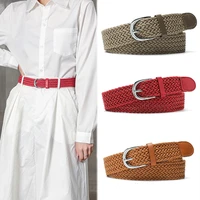 new pu weave belt for women men metal pin buckle designer waist strap female girl jeans dress trouser decorative waistband