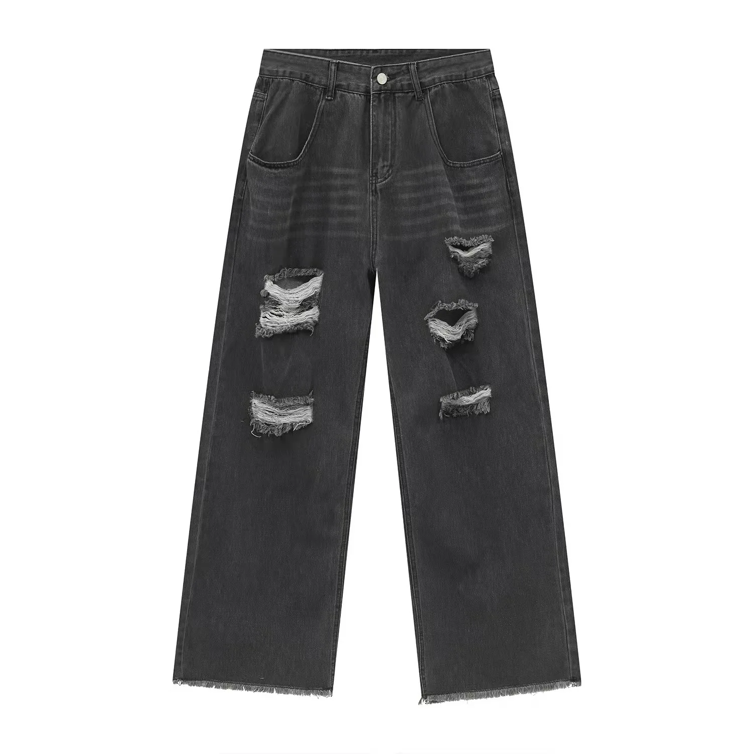 Джинсы мужские прямые свободные повседневные потертые широкие брюки из денима