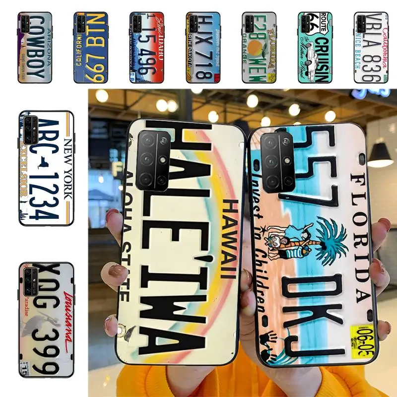 

Retro Funny License Plate Number Car Phone Case for Huawei Honor 10 i 8X C 5A 20 9 10 30 lite pro Voew 10 20 V30
