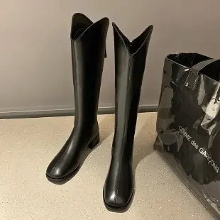 

Soft Leather High-heeled But Knee-long Boots Women's Ins Tide 2021 Autumn and Winter New British Style Thick and Thin High Boots