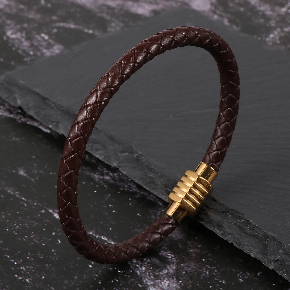 

Solid Color Genuine Leather Stainless Steel Men Bracelet Magnetic Clasp Women Charm Bangles Jewelry 2022 Trend Friendship Gifts