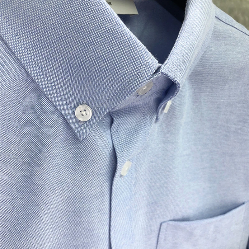 TB Man Shirt Fashion Shirt Single-sleeved Oxford Blue Casual Business Slim-fit Lapel Single-breasted Shirt College Student Dress