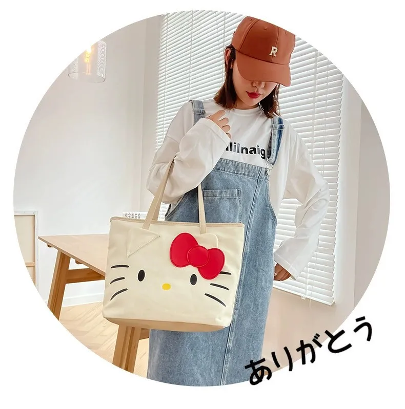 

Kawaii Hello Kitty Canvas Bags Anime Kt Cat Shoulder Bag Women Casual Tote Foldable Handbag Large Capactiy Storage Bag Girl Gift