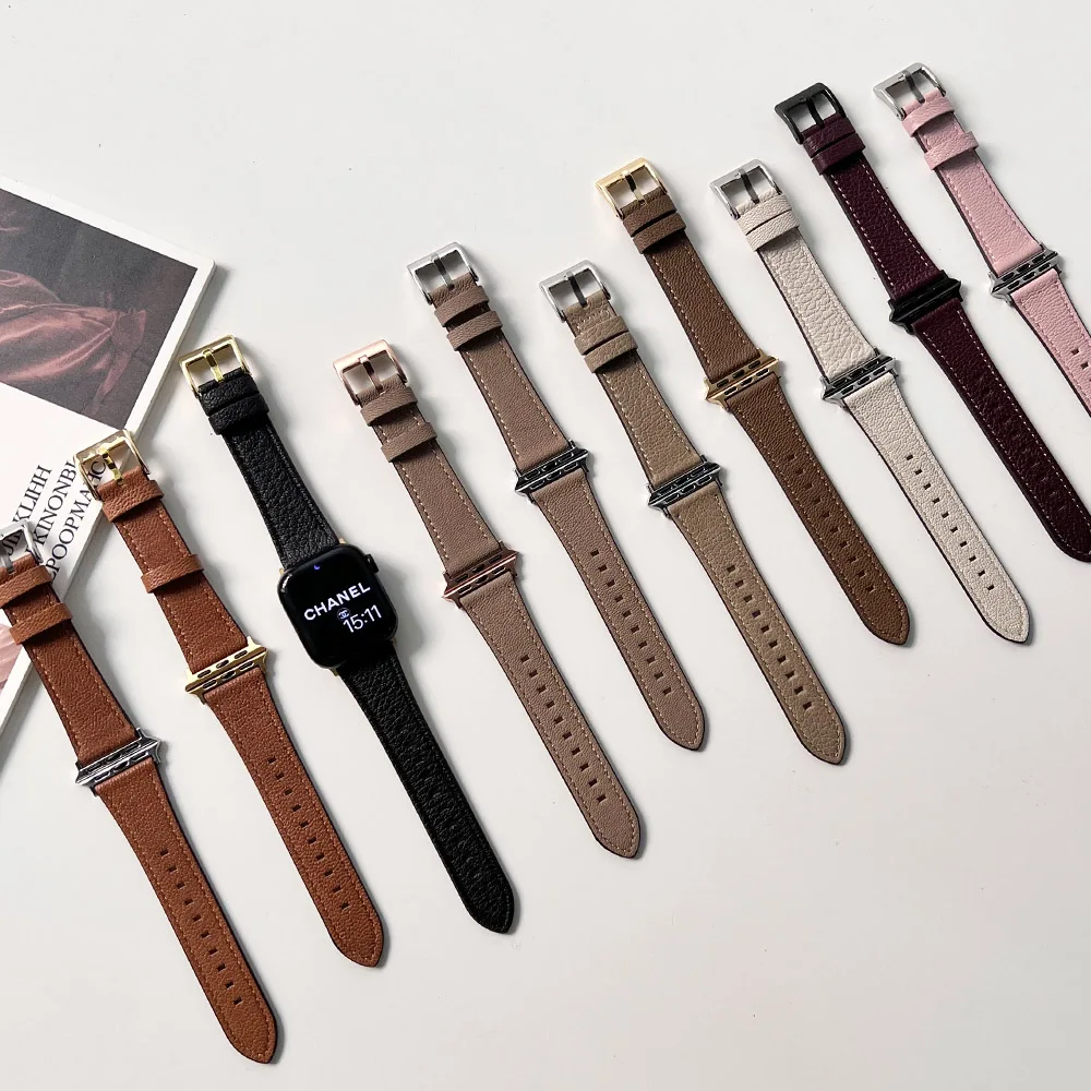 

Leather Strap For Apple Watch Band 49mm 45mm 44mm 41mm 42mm 40mm 38mm Correa iWatch Series 8 7 SE 6 5 4 3 Ultra Bracelet Armband