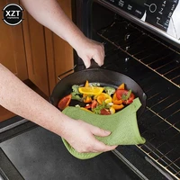 2pcs 3 in 1 kitchen gloves insulation pads pot holders looped cotton cloth gloves pocket cushion mat kitchen tool cooking