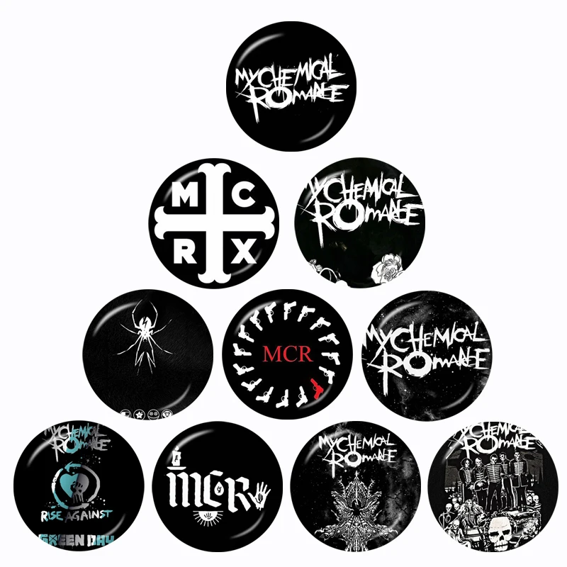 

Rock Band My Chemical Romance Pattern 10pcs 12mm/16mm/18mm/20mm/25mm/30mm Round Photo Glass Cabochon Demo Flat Back Making