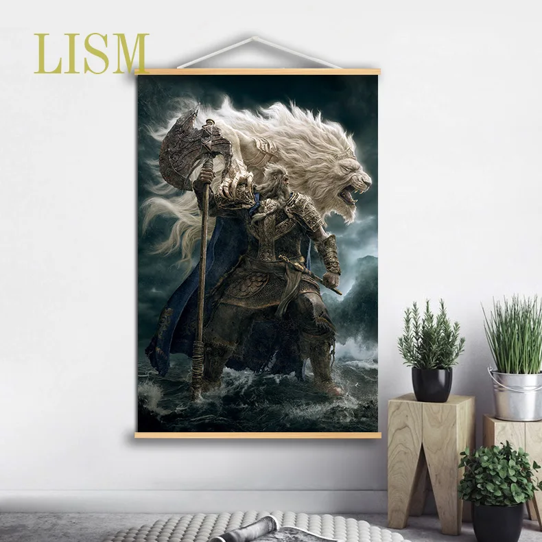 Buy Elden Ring Game Poster Canvas Painting Live Room Wall Decor Anime Solid Wood Hanging Scroll Wallpapers Home Decoration on