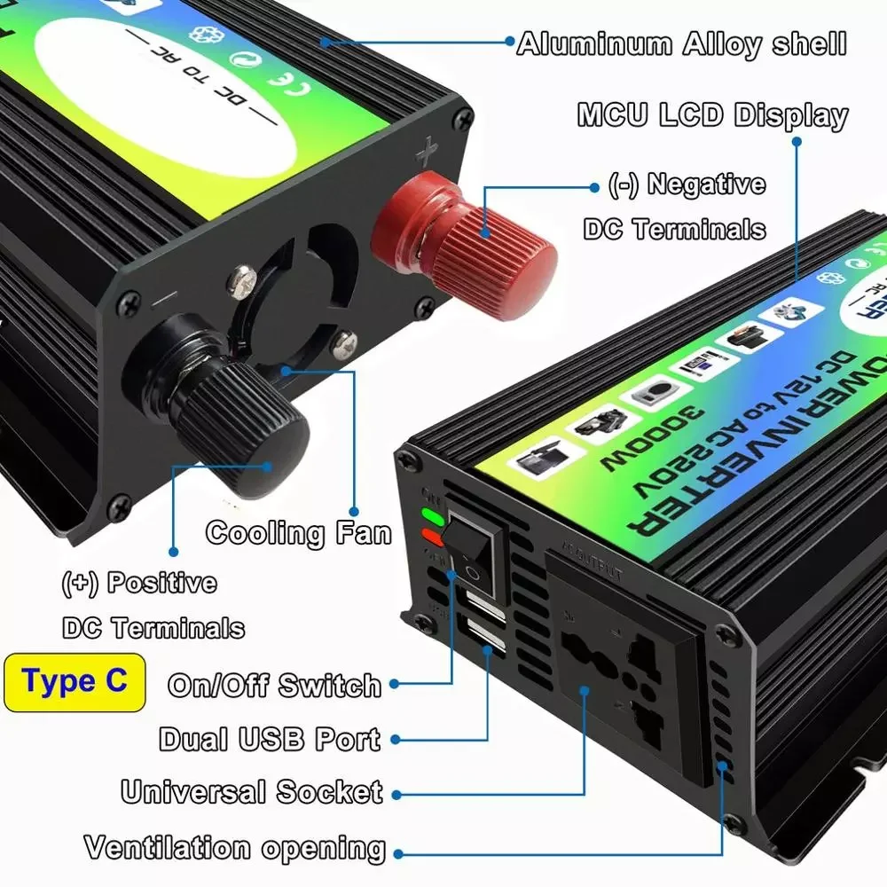 3000W 12V to 220V/110V Car Power Inverter Converter Charger Adapter Dual USB Voltage Transformer Modified Sine Wave enlarge