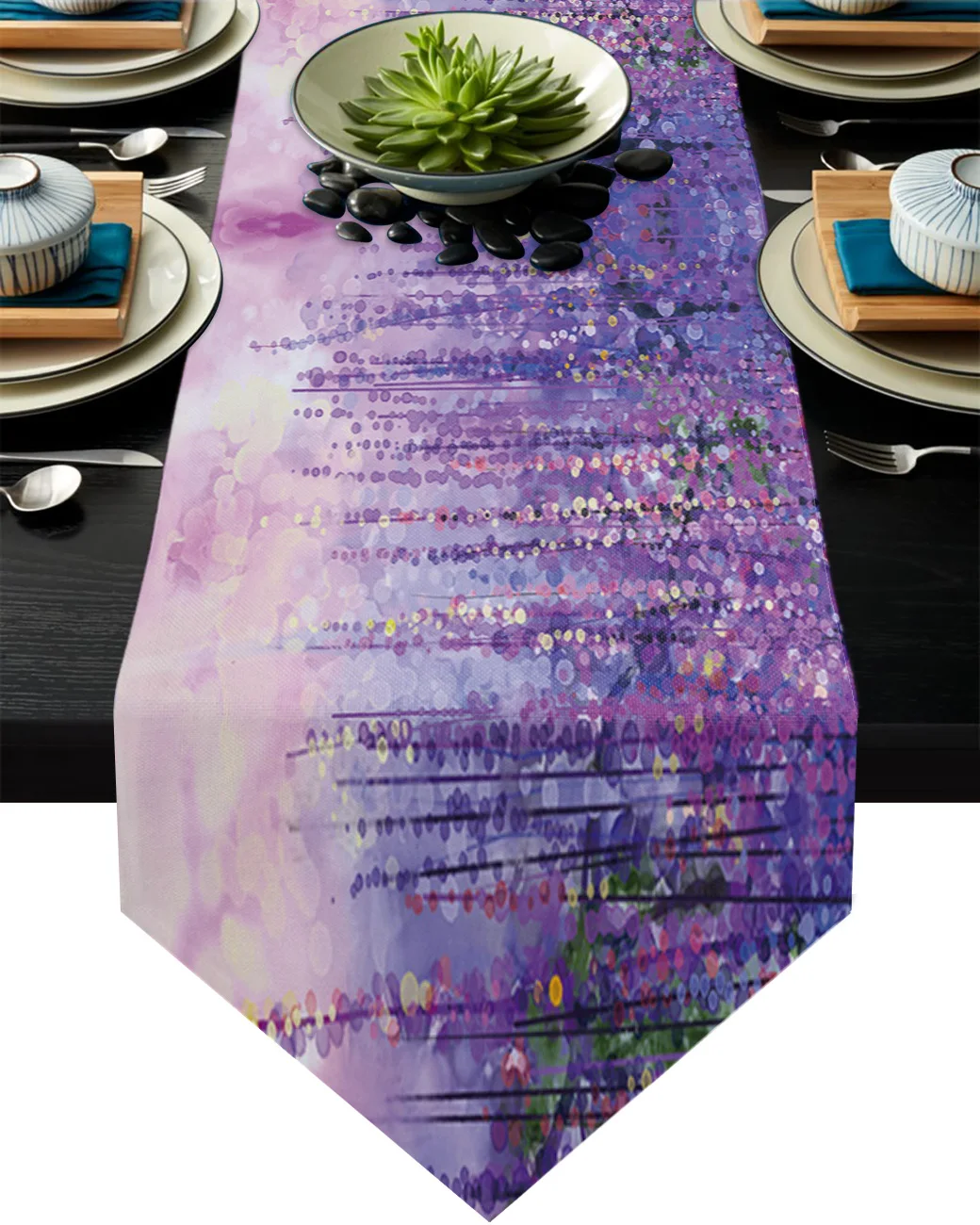 

Oil Painting Purple Artistic Conception Table Runner Kitchen Dinning Table Decor Wedding Table Decor Tablecloth and Placemats