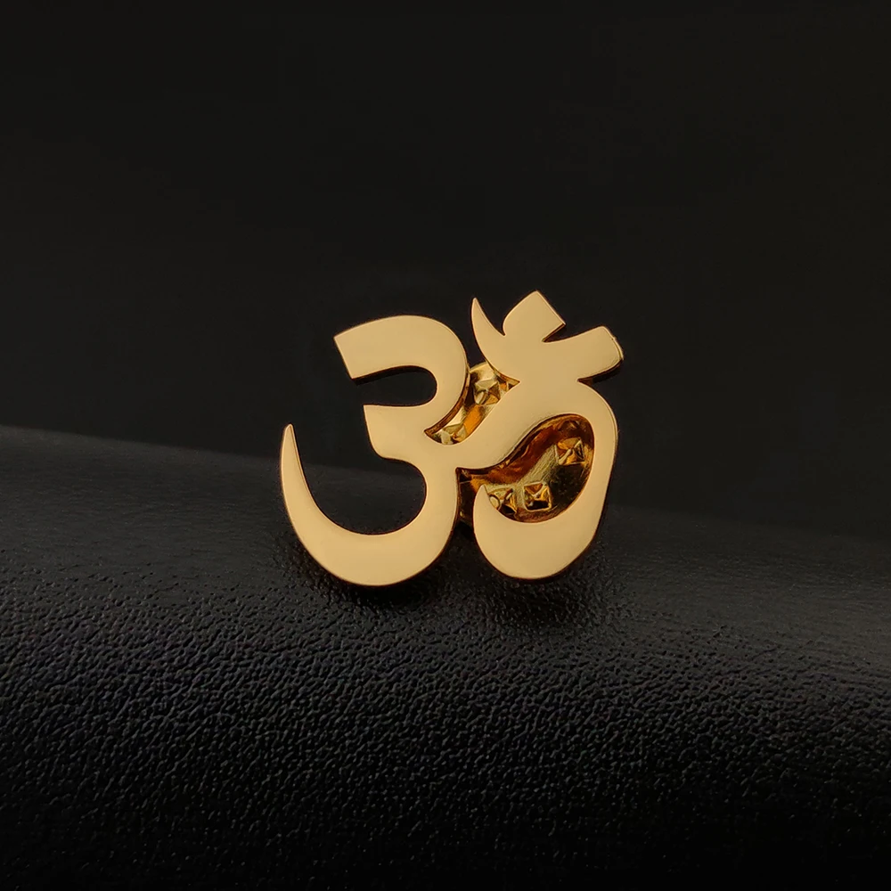 Indian Yoga OM Brooch Pin for Mens Stainless Steel Vintage Amulet Jewelry Shirt Clasp Sweater Lapel Badge Wedding Gift Groomsmen