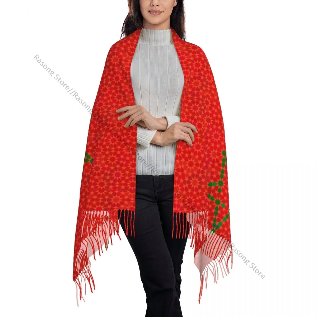 Tassel Scarf Large 196*68cm Pashmina Winter Warm Shawl Wrap Bufanda Female Morocco Flag With Traditional Moorish Scarves