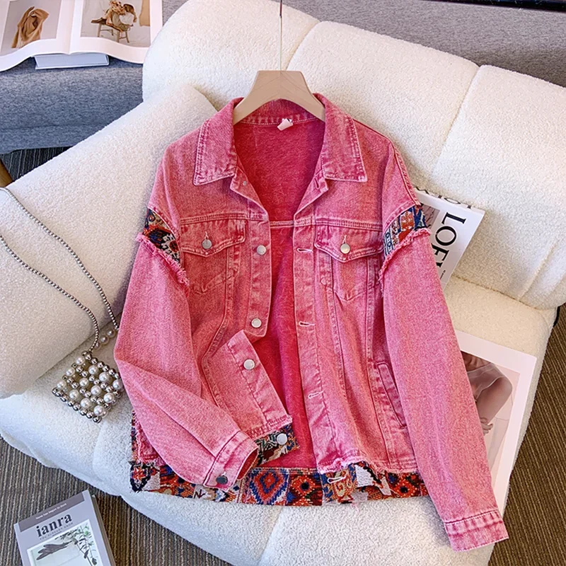 Женская джинсовая куртка с длинным рукавом свободная универсальная винтажная