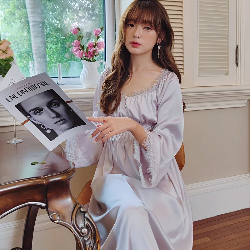 

Sleep Wear Women Nightwear Night Dress Long Sleeve Nightgown Romantic