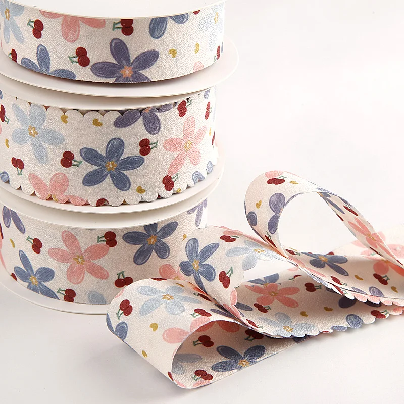 Лента для изготовления подарочных аксессуаров для волос, 25 мм, 40 мм, 1 дюйм, 1,5 дюйма, с вишневым принтом, 10 ярдов