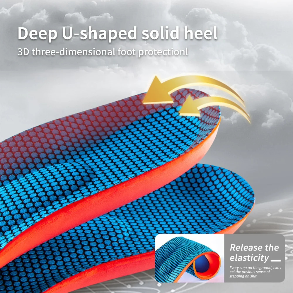 Elastic Sports Insoles Soft Men's Deodorant Insole Flat Arch Support Full Pad Massage Insole for Running Soles Hightechnology