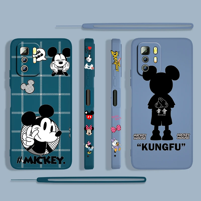 

Disney Cute Mickey Boy Phone Case For Xiaomi Redmi Note 11 11S 10 10S 9 9S 9T 8 8T 7 5 Pro 5G Liquid Left Rope Silicone Fundas