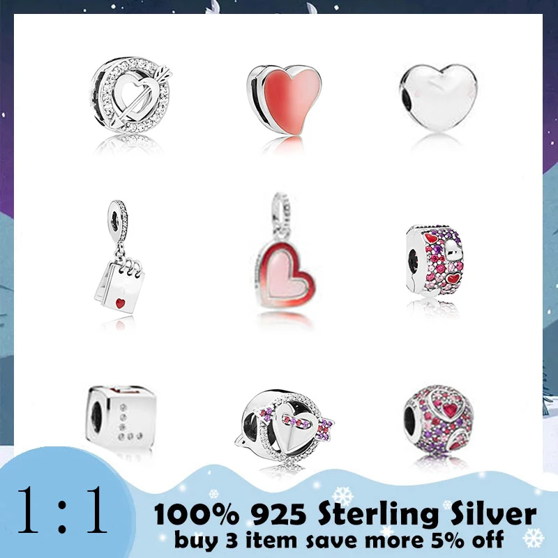 

High Quality 100%925 Sterling Silver Charm Valentine's Day Heart Shaped Beads Fashion Exquisite DIY Bracelet Free Delivery