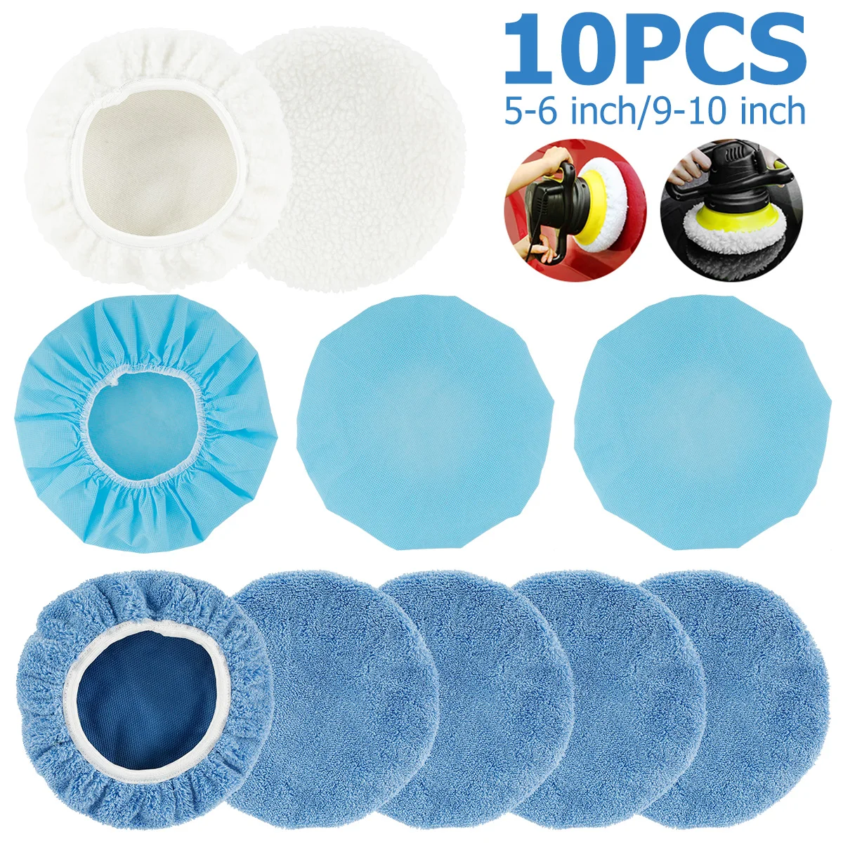 

Polishing Bonnet Buffer Pad Microfiber Bonnet Car Polisher Pad Cover for Car Paint Care 5-6" 9-10" 2 Sizes