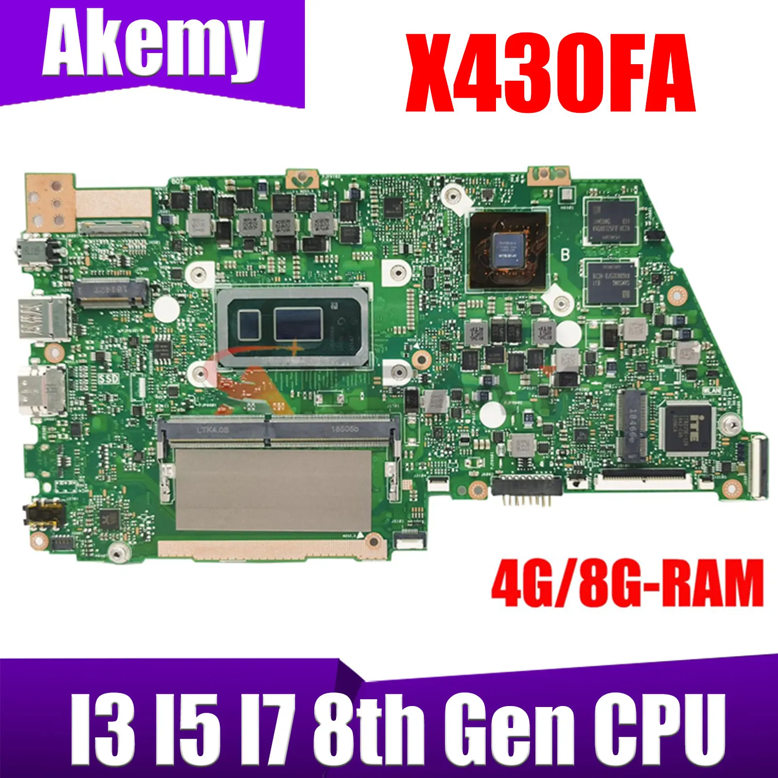 X430FA Laptop Motherboard For ASUS X430F X430FN A430F S14 S4300F S4300FN Mainboard CPU I3 I5 I7 4G/8G-RAM 100% Working