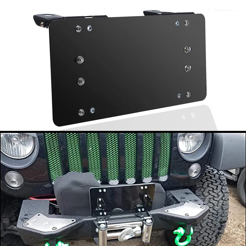 Off-road Flip Up License Plate Number Mount Frame Auto Winch Roller Fairlead Mounting Bracket 8 3/4 Inch Holder