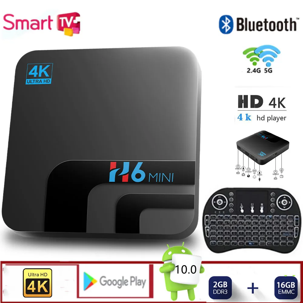 

Mini Smart TV Receiver Android 10.0 TV Box 4K 3D Quad-core WiFi 2.4G&5G 2GB 16GB Media Player High Qualty Very Fast Set Top Box