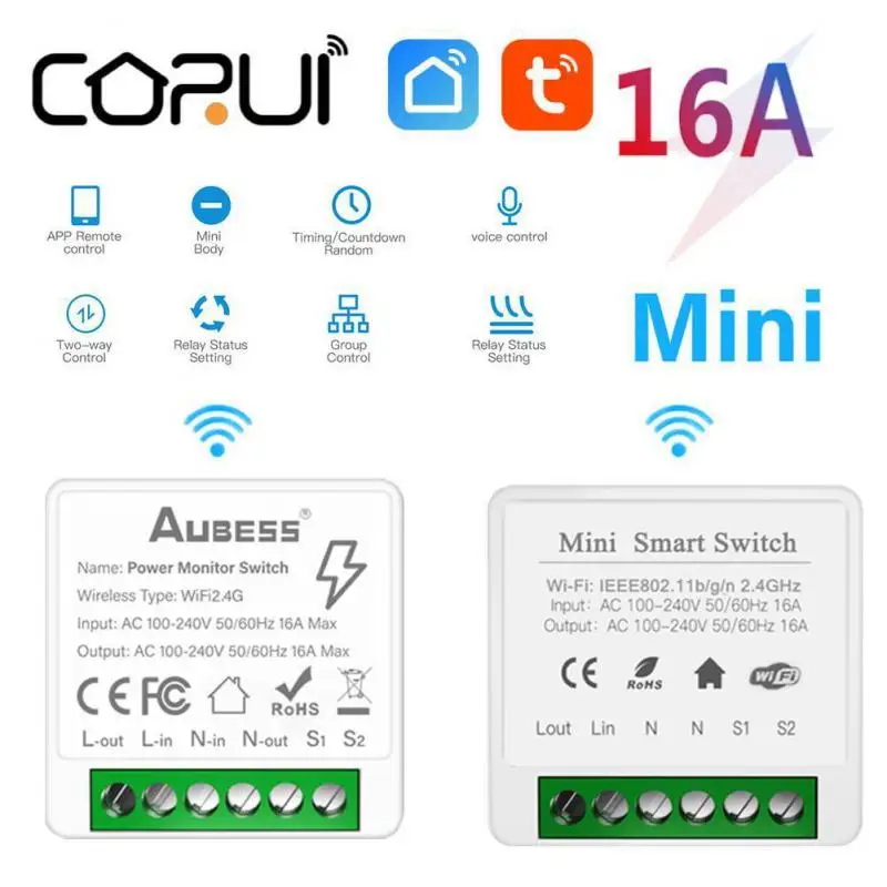 

Смарт-переключатель CORUI Mini 16 А с поддержкой Wi-Fi