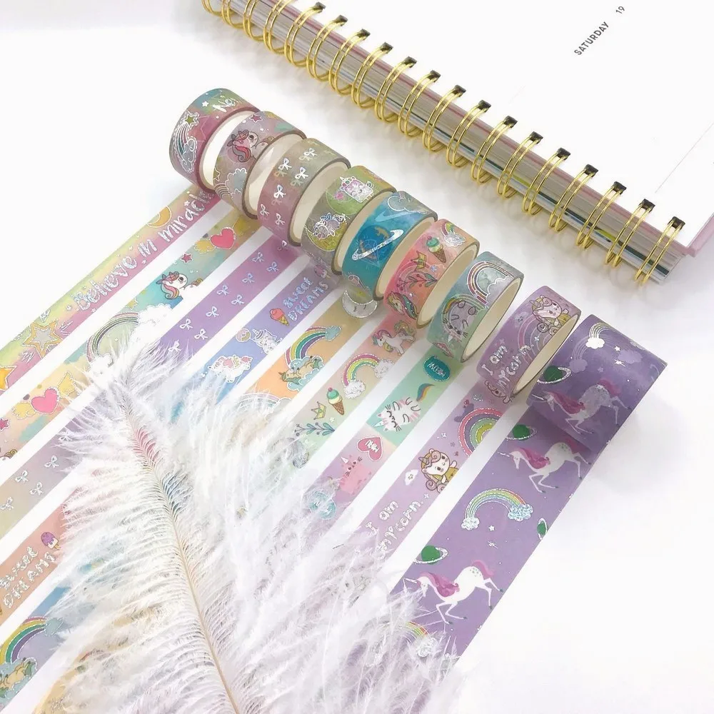 10 рулонов милой бронзовой и бумажной ленты в виде единорога Пегаса наклейки