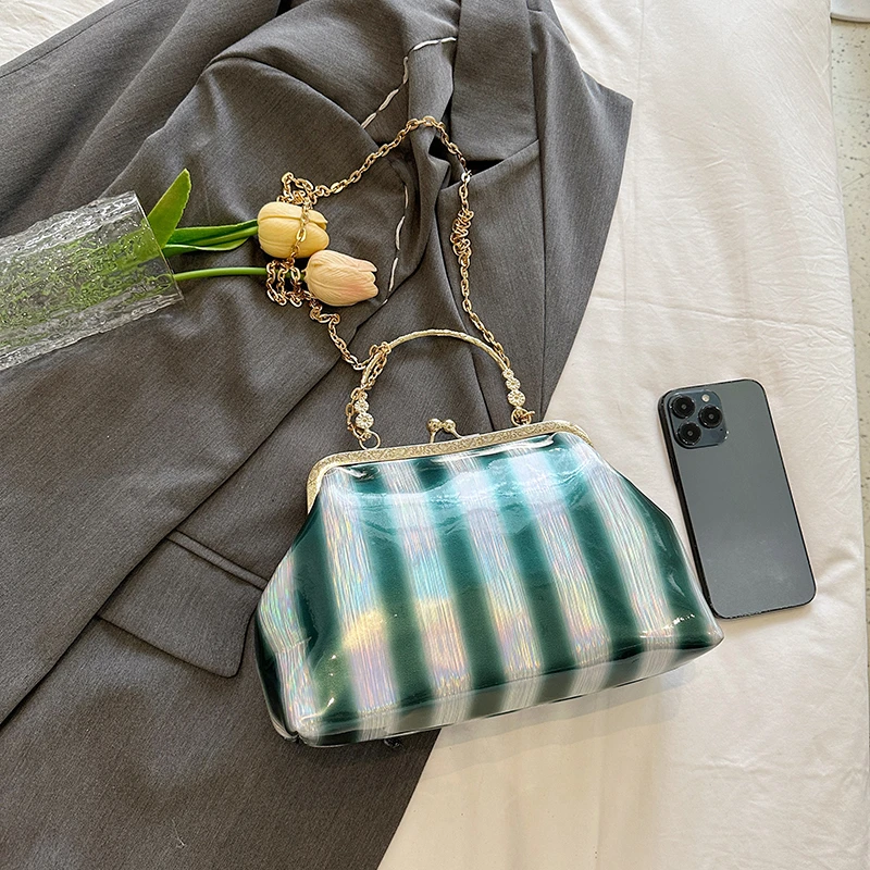 Повседневная сумка через плечо в полоску женская дизайнерская блестящая